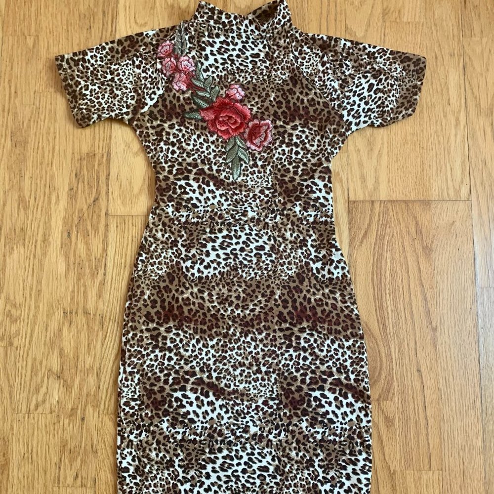 SALE! Leopard Print Stretchy Sexy Dress with Open Back